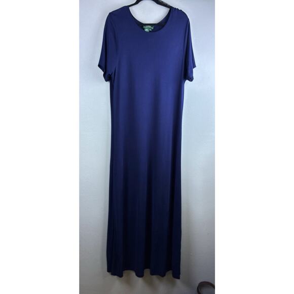 Lauren Ralph Lauren Sz 2X Navy Blue Scoop Neck SS Jersey 60” L Maxi Dress - Picture 1 of 8